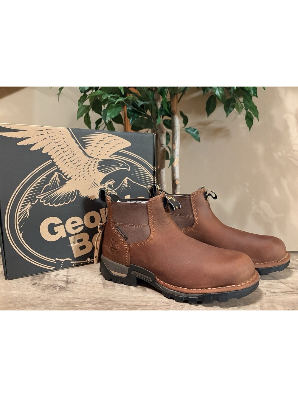 Georgia Boot Eagle One Chelsea Work Boots Men’s 8M Soft Toe Brown Waterproof A